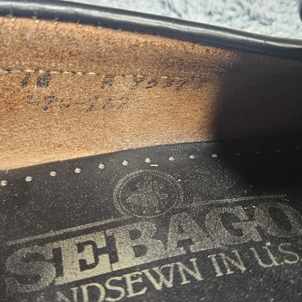 Vintage Sebago Loafers Mens 10 Black Leather Tassel Made in USA Slip On Shoes